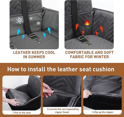 Dog Car Seat for Small Medium Dog up to 30 lbs with Waterproof PU Cover Pet Car Booster Seat with Memory Foam for Travel, Black, 2 Safety Belt