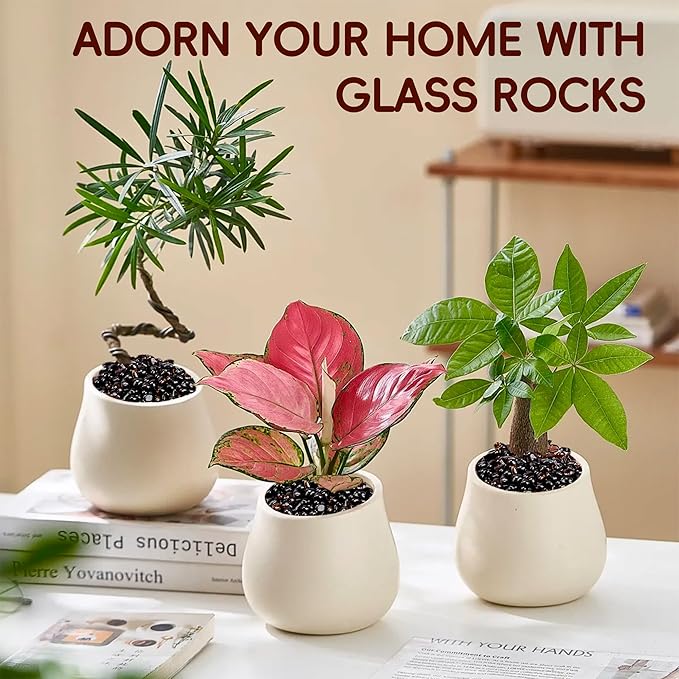 Meschett Colorful Glass Stones, 1 LB Fish Tank Gravel, Small Irregular Rainbow Aquarium Gravel for Aquarium Decorations and Turtle Tank, Sea Glass Beads Crystals for Fish Bowl, Vase Filler,Brown