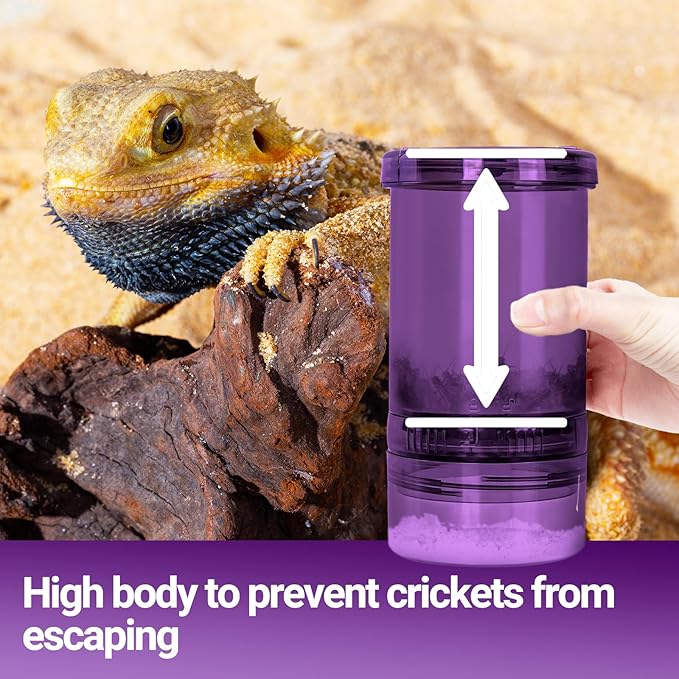 Cricket Calcium Powder Mixer, Reptile Cricket Keeper, Reptile Calcium Duster for Bearded Dragon Gecko Lizard Snake Chameleon (Purple)