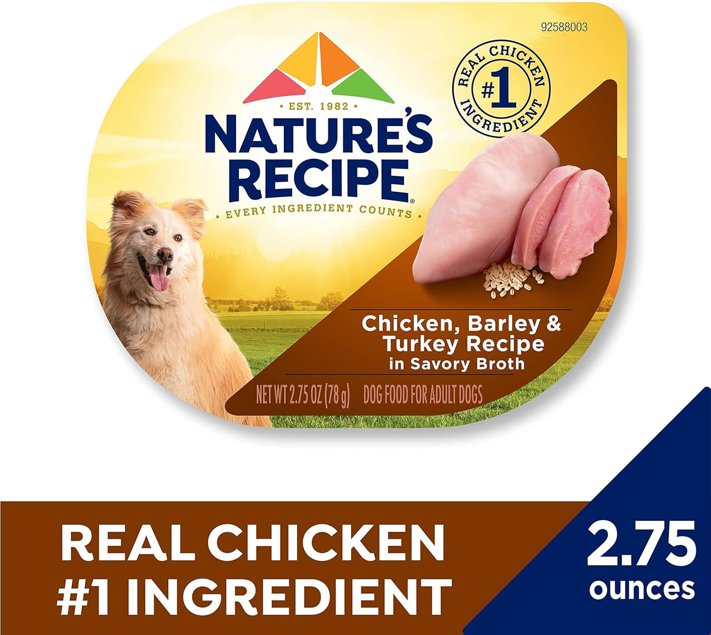 Nature’s Recipe Chicken, Barley & Turkey Recipe in Savory Broth Wet Dog Food, 2.75 oz. Cup, 12 Count