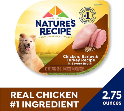Nature’s Recipe Chicken, Barley & Turkey Recipe in Savory Broth Wet Dog Food, 2.75 oz. Cup, 12 Count