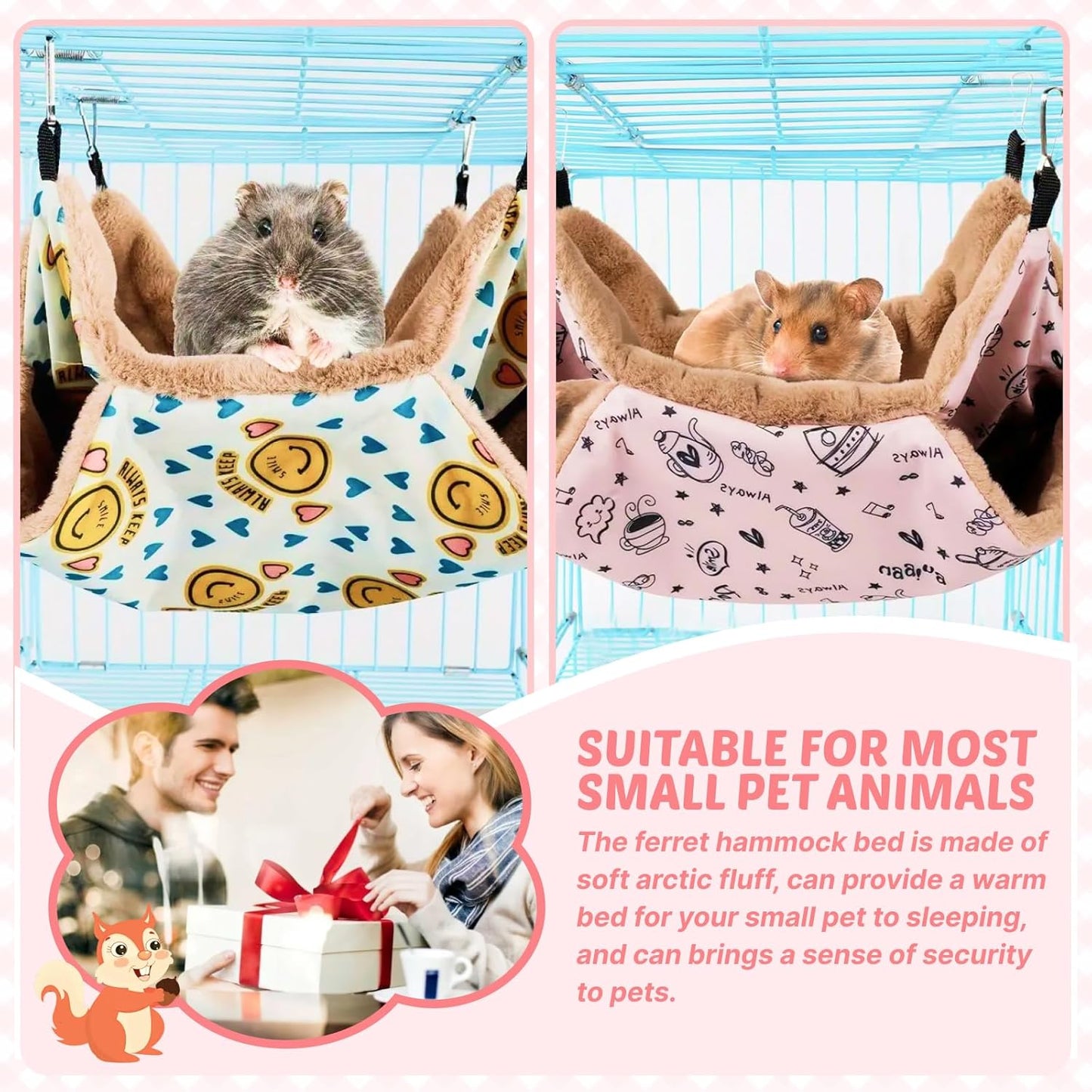 LYART 2 Pieces Guinea Pig Rat Ferret Hammocks and Warm Beds for Small Animals Pet, Squirrel Rat Ferret Cage Accessories and Toys for Sugar Glider Guinea Pig Hamster (2.Teapot+Heart)