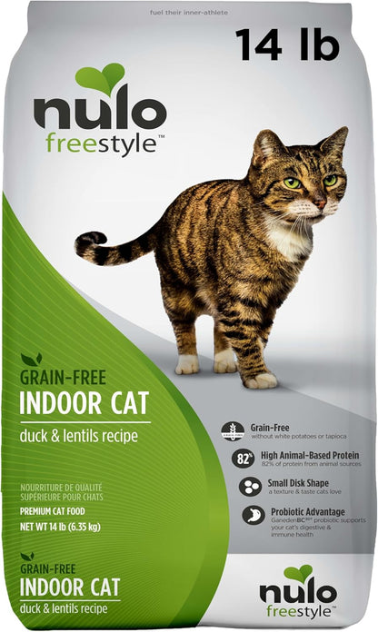 Nulo FreeStyle High Protein Indoor Cat Food, Duck & Cod Recipe - Natural Grain-Free Dry Indoor Cat Food with Omega Fatty Acids, & Probiotics, 14 lb Bag