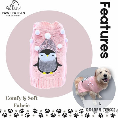 Cute Sweater for Dogs and Cats Soft Flannel Pet Outfit Warm and Cozy Animal Hoodie Small to Large Pet Clothes for Halloween Parties and Everyday Wear (Small, Pink Pinguin)