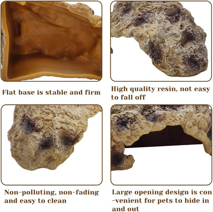 Hamiledyi Reptile Simulation Rock Cave Hideouts Reptile Hide Resin Leopard Gecko Hide Bearded Dragon Hideout Terrarium Decor for Turtles Snakes Gecko Hermit Crab Ball Pythons (S)