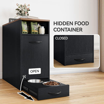 YITAHOME Dog Feeding Station with Storage, Dog Food Cabinet with 2 Feeder Bowls, Pull Out Elevated Dog Bowl, Black