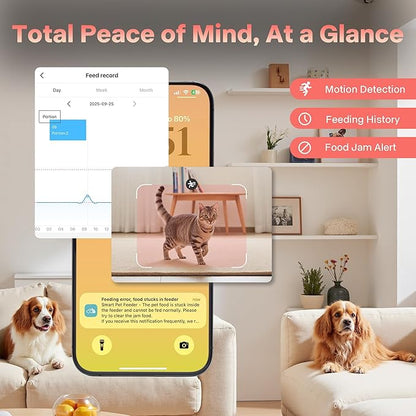 Automatic Cat Feeder with Camera, 5G WiFi Automatic Dog Feeder, 7L Cat Food Dispenser with Night Vision, 1-15 Meals, 1-99 Portions, 2-Way Audio, Jam Free, Ideal for Multiple Pets