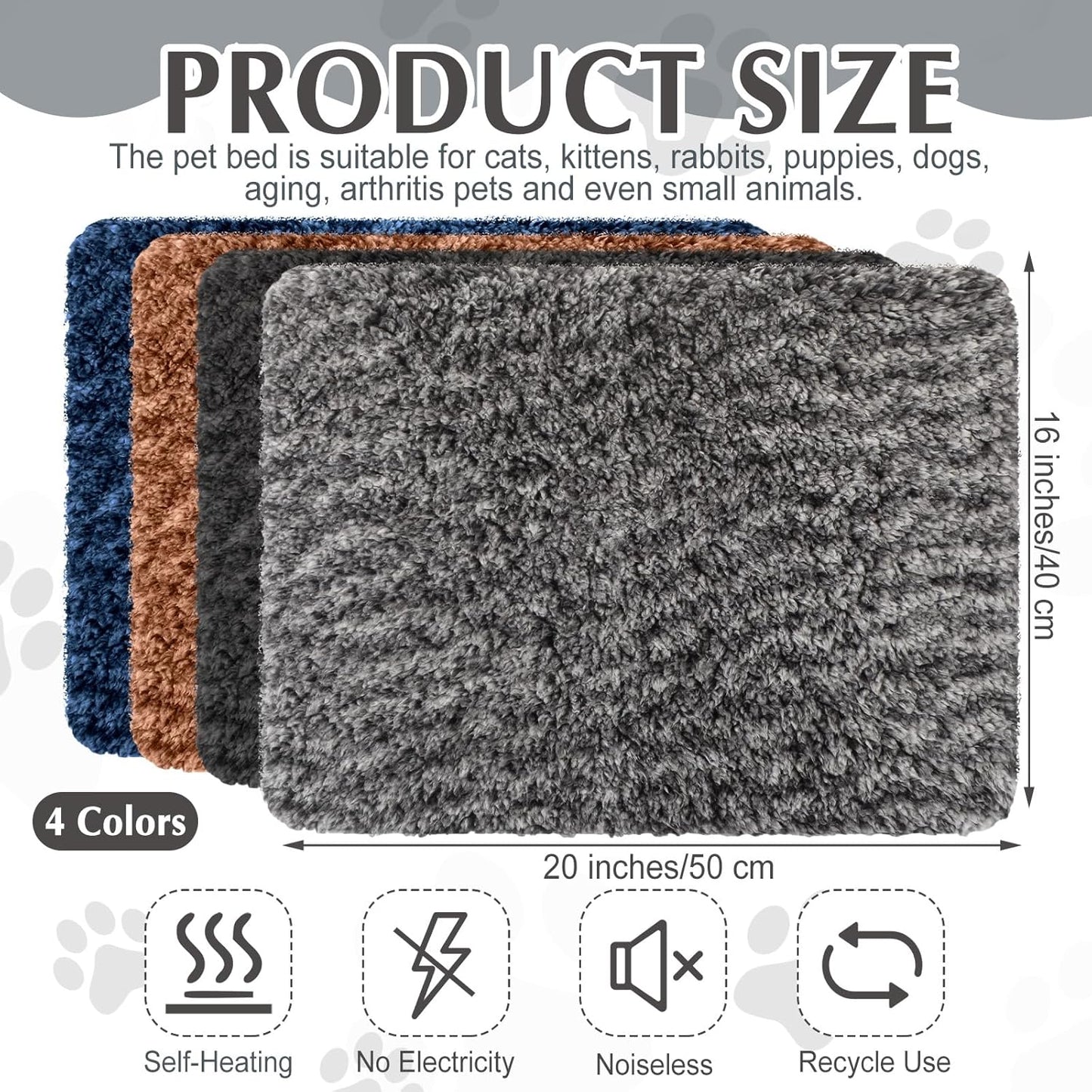 4 Pack Self Warming Cat Pads Self Heating Cat Mat Washable Homeless Dogs Thermal Pads Kennel Pad Reflects Body Heat Warm Crate Bed Mat for Indoor Outdoor Pet(Mixed Colors,16 x 20 Inch)