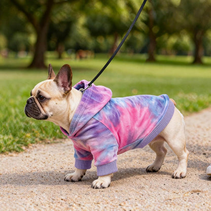 WOYYHO Tie Dye Dog Hoodie & Sweatshirt - Premium Velvet Soft Lightweight Pullover for Small Medium Dogs, Cozy Puppy Sweater for Puppy Dachshund French Bulldog, Multi Blue Browm L