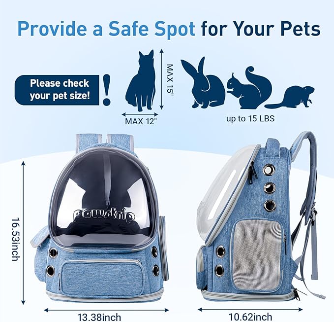 Cat Backpack Carrier with Bubble Window, Breathable & Foldable Pet Travel Carrier for Small Dogs and Cats, Airline-Approved for Hiking & Outdoor Use
