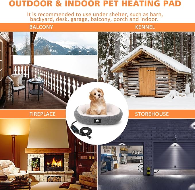 Heated Cat Bed for Small Cats, 19" Soft & Cozy Donut Pet Bed with Timer & Temp Adjustable Heating Pad for Indoor Kitten, Electric Warmer(A) (Gray)