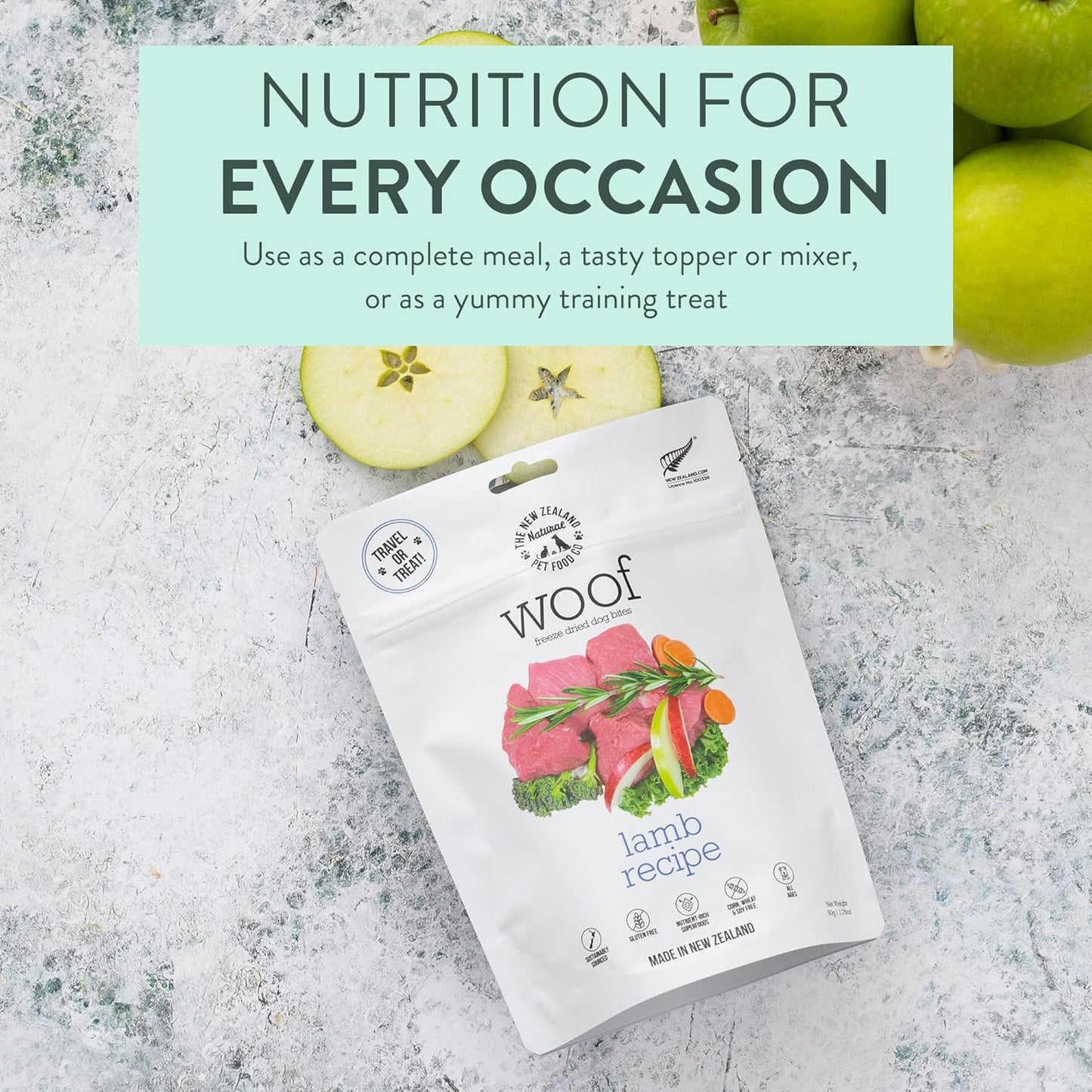 The New Zealand Natural Pet Food Co. Woof Freeze Dried Dog Food - Lamb Recipe, High Protein, Dog Food Topper & Dog Treats, All Life Stages, 1.76 oz