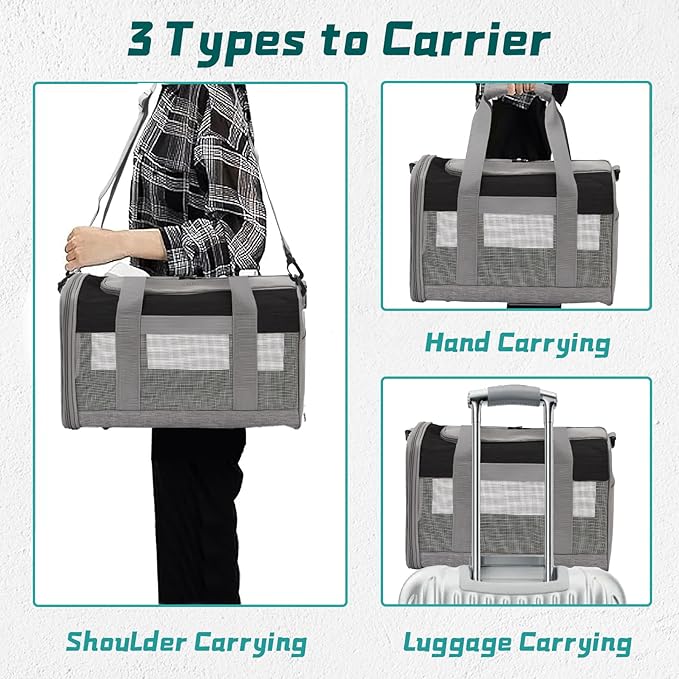 PINVNBY Bunny Carrier for Travel Camping Outdoor, Small Pet Carrier, Guinea Pig Carrier, Breathable Pet Portable Hand Bag for Hamster Bunny Guinea Pig（Black & Gray）