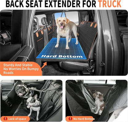 Dog Car Seat Cover for Back Seat,100% Waterproof & Scratchproof Back Seat Pet Cover for Dogs,5MM PP Board Hard Bottom Dog Bed for Car,Supports 400lbs Back Seat Extender for Dogs for Car/SUV