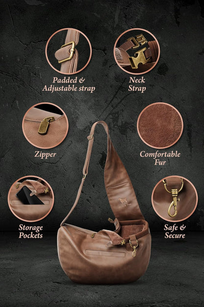 Noah & Paw Dog Sling Carrier for Small Dogs 5-18lb, Dog Sling for Small Dogs and Cats, Dog Carrier with Adjustable Padded Strap, Vegan Leather Lined with Fur, 3X Safety Features, Machine Washable