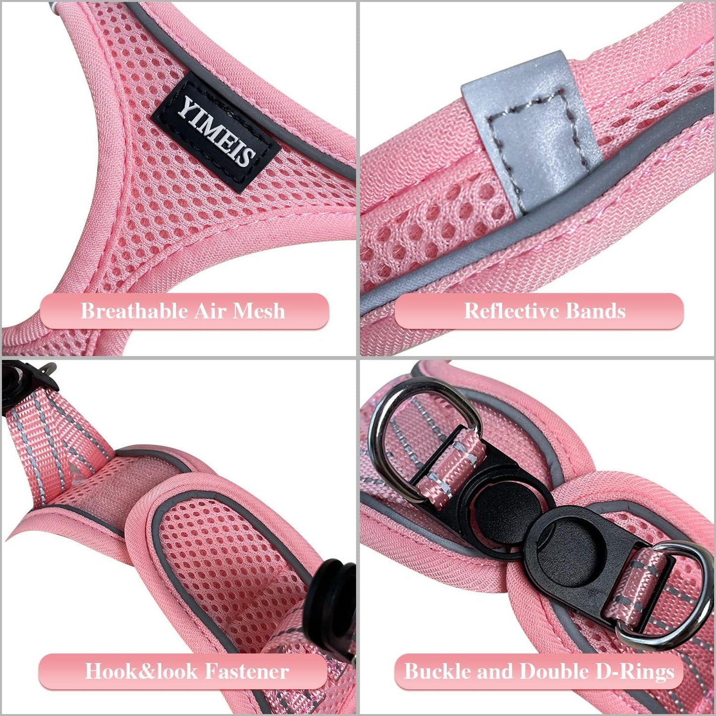 YIMEIS Dog Harness and Leash Set, No Pull Soft Mesh Pet Harness, Reflective Adjustable Puppy Vest for Small Medium Large Dogs, Cats (Pink, Medium)