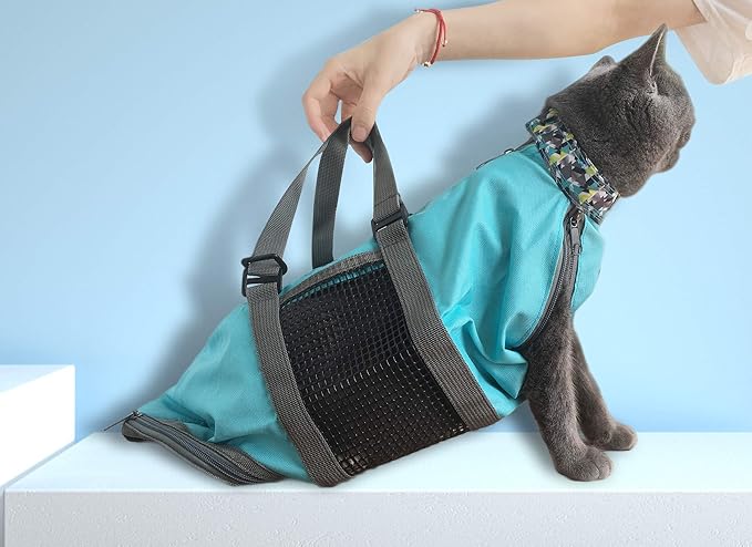 Cinf Cat Nail Clipping Cleaning Grooming Restraint Bag No Scratching Biting for Bathing Nail Trimming Injecting Examining(Blue,M)