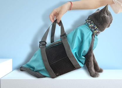 Cinf Cat Nail Clipping Cleaning Grooming Restraint Bag No Scratching Biting for Bathing Nail Trimming Injecting Examining(Blue,M)