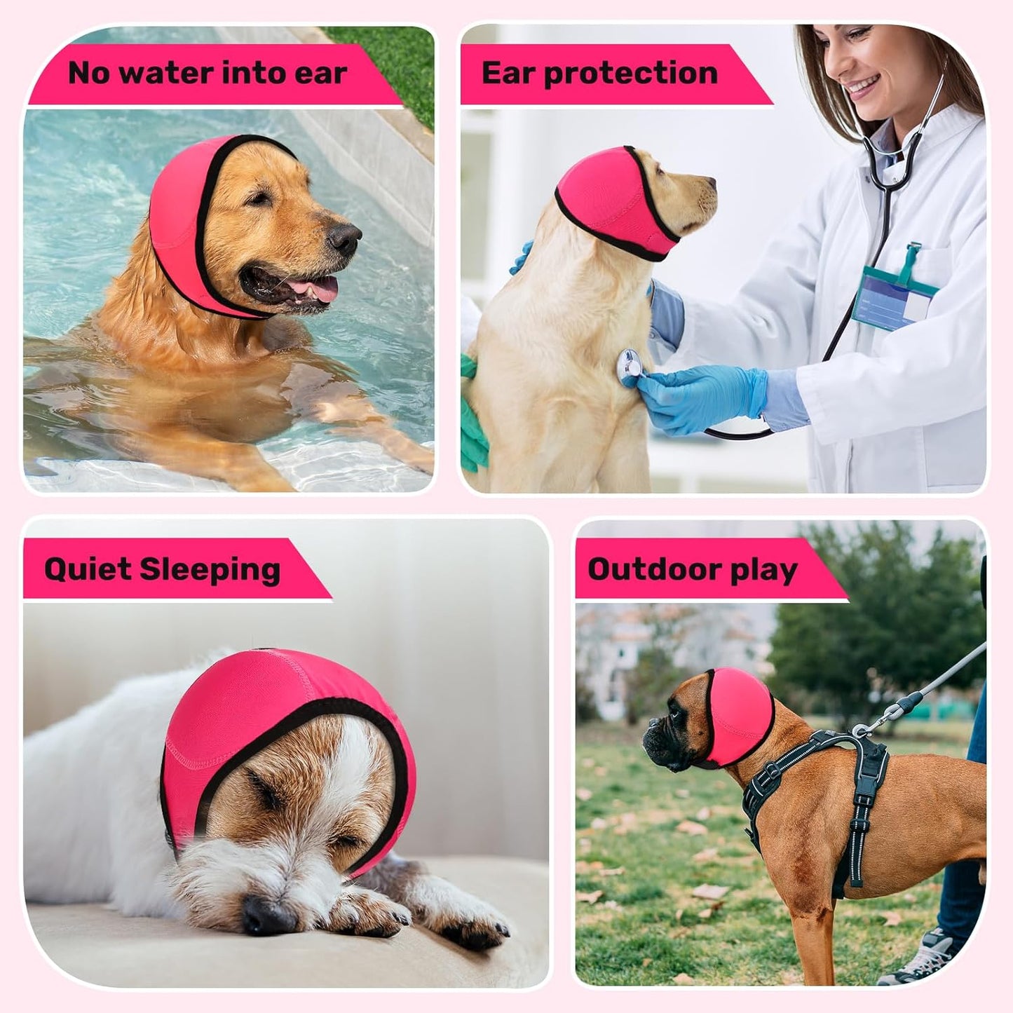 Dog Ear Muffs Noise Protection, No Flap Ear Wraps Cover for Dogs Bath Grooming, Adjustable Dog Calming Hoodie Hematoma Anxiety Firework Thunder,Waterproof Dogs Shower Cap Drying Swimming Bathing (MP)