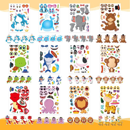 48 Sheets Make a face Stickers for Kids, Make Your Own Animal Mix and Match Sticker Sheets with Safaris, Sea and Fantasy Animals Party Favors Supplies