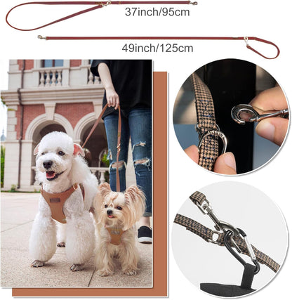 Puppytie No Pull Small Dog Harness with Multifunction Dog Leash,Lightweight Soft Adjustable No Choke Escape Proof Pet Harness Vest Pet Harness Vest,Knitted Brown,S