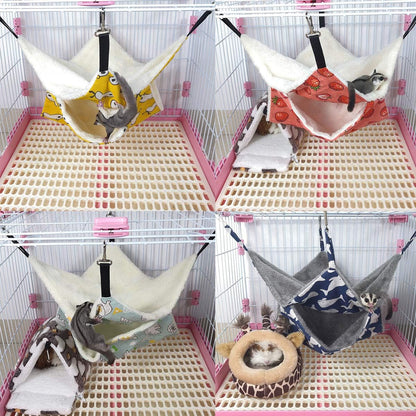 LEFTSTARER Pet Small Animal Hanging Hammock Ferret Bunkbed Hammock Cage Toy for Hamster Rat Sugar Glider Parrot Guinea Pig Hideout Play Sleep (Strawberry X 2pcs)