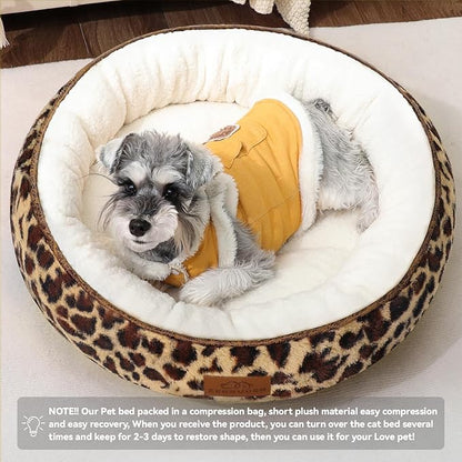 Cat Bed, 23In Dog Beds for Small Dogs, Calming Cat & Dog Beds for Indoor Pets, Pet Beds Comfortable Donut Round Ultra Soft (Leopard, Medium 23in)
