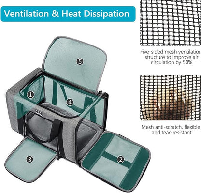 Pet Carrier for Medium Large Cats and Dogs, Dog Carrier Travel Bag with Adequate Ventilation, 5 Mesh Windows, 3 Entrance, Locking Safety Zippers, Padded Shoulder and Carrying Strap, Large