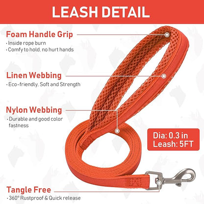 GAMUDA Small Pet Harness Collar and Leash Set, Step in No Chock No Pull Linen Fabric Soft Mesh Dog Vest Harnesses Reflective for Dogs Puppy Cats Kitten Rabbit (Orange, XS)