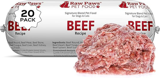 Raw Paws Signature Blend Pet Food for Dogs & Cats - Beef Recipe, 1-lb Rolls (20 Pack) - Fresh Pet Food Made in USA, Grass-Fed Beef, Natural Dog Food Rolls, Raw Frozen Dog Food & Cat Food