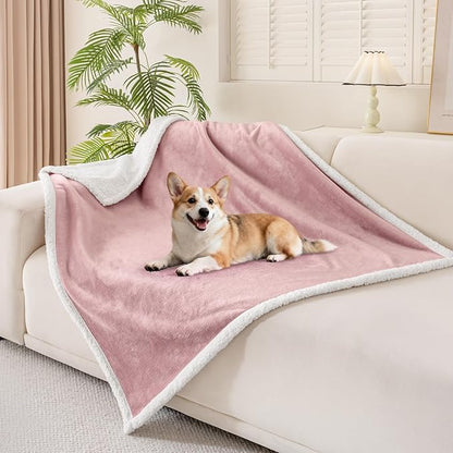 Smiry Waterproof Blanket Throw for Large Dogs, Soft Reversible Dog Blanket for Sofa Couch Bed, Washable Leakproof Sherpa Fleece Furniture Couch Cover Protector(50"x60", Pink/White)
