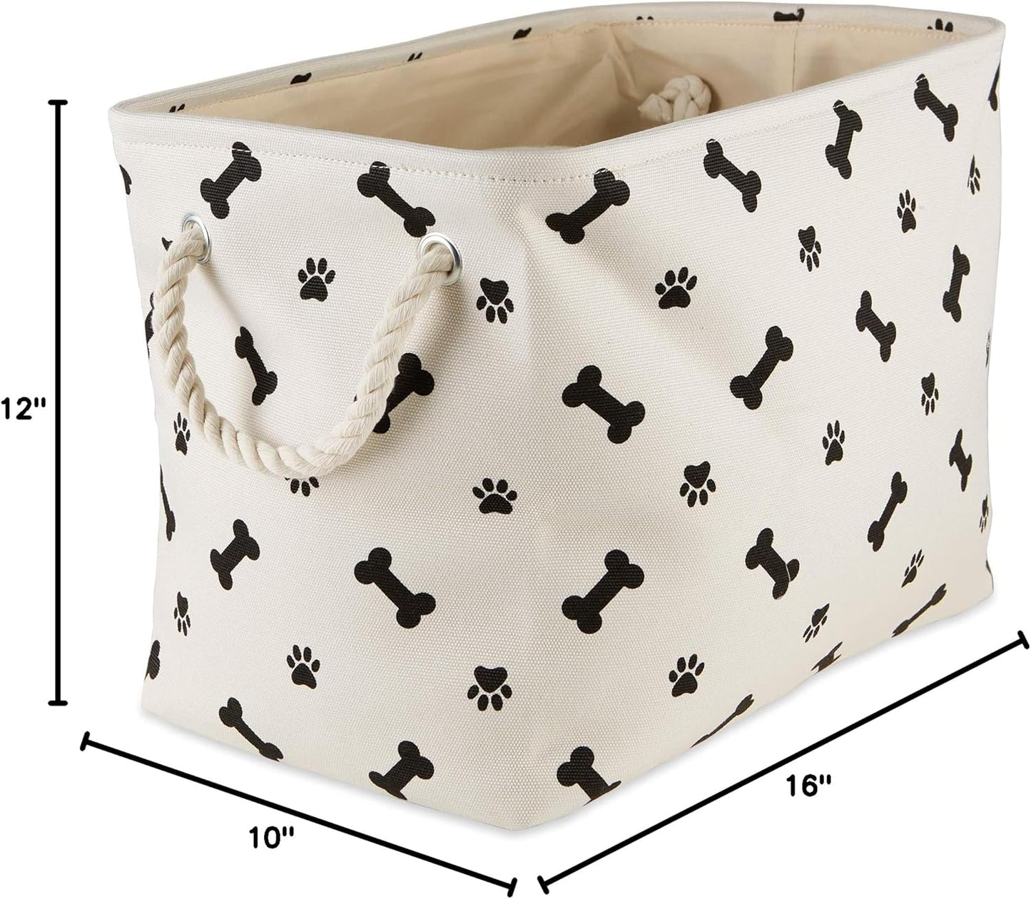 Bone Dry Pet Storage Collection Paw and Bone Print, Medium Rectangle, 16x10x12, Black