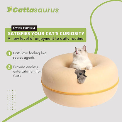 CATTASAURUS Peekaboo Cat Cave for Multiple & Large Cats Up to 30-45 Lbs, Scratch Detachable & Washable Tunnel Bed, Comfy Donut Cat Cave (Pastel Macaron, Large)