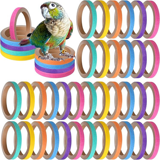 36 Pcs Bagels Bird Toys Bulk for Parrots Durable Cardboard Core Bird Toy Chewing Shredding Foraging Play Foot 2.5'' for Small and Medium Parrot Mini Macaws African Grey Cockatoos