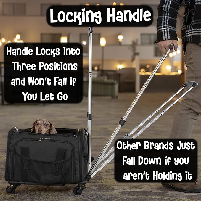 Pet Carrier with Wheels | Delta American Frontier Airline Approved | Two Expandable Sides, Storage Pockets Adjustable Leash | Rolling Dog and Cat Carrier TSA Compliant (Light Grey 17x12.5x11)