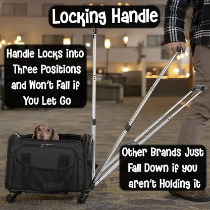 Pet Carrier with Wheels | Delta American Frontier Airline Approved | Two Expandable Sides, Storage Pockets Adjustable Leash | Rolling Dog and Cat Carrier TSA Compliant (Light Grey 17x12.5x11)