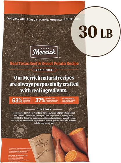 Merrick Premium Grain Free Dry Adult Dog Food, Wholesome And Natural Kibble, Real Texas Beef And Sweet Potato - 30.0 lb. Bag