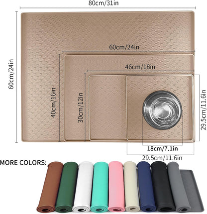 Ptlom Dog Food Mat Anti-Slip Bowl Mats for Food and Water, Waterproof Pet Placemat with High Raised Edges, Silicone Puppy Feeding Tray for Small, Medium Large Dogs Cats, Taupe, 31.5" 23.6"
