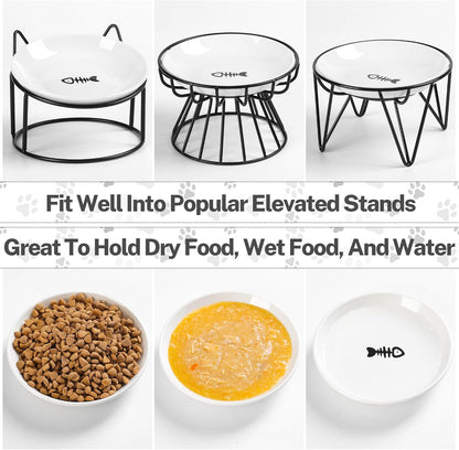 Cat Food Bowls, Whisker Friendly Ceramic Cat Bowls with Nonslip Silicone Bottom, Pack of 3 Quiet Cat Dishes and Plates for Feeding Indoor Cats, Kittens and Small Dogs(Fishbone)