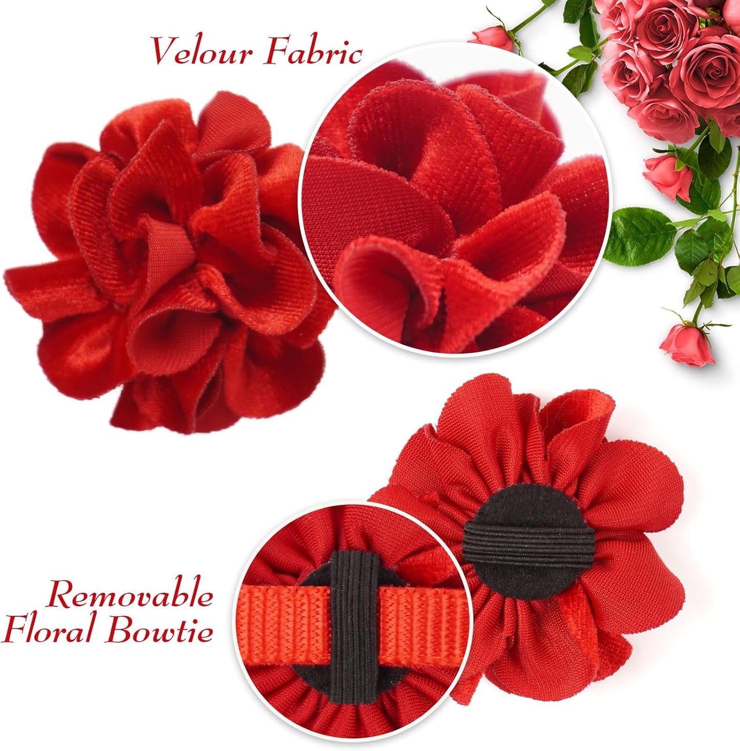 azuza 2 Pack Cat Collar Floral with Bell and Removable Flower Bowtie Breakaway Adjustable Velvet Fabric Cat Collar for Pets and Daily Decoration，Wine Red & Rose Pink