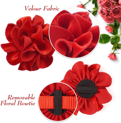 azuza 2 Pack Cat Collar Floral with Bell and Removable Flower Bowtie Breakaway Adjustable Velvet Fabric Cat Collar for Pets and Daily Decoration，Wine Red & Rose Pink