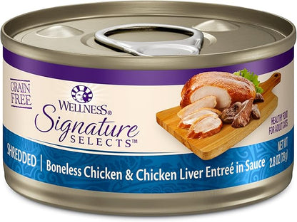 Wellness CORE Signature Selects Shredded Adult Wet Cat Food, Natural, Protein-Rich, Grain Free, 2.8 Ounce, 12 Pack (Chicken & Chicken Liver)