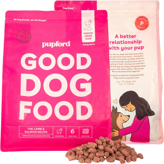 Pupford Good Dog Food, Freeze-Dried Raw, High-Protein, Superfood Ingredients, Vet-Approved, No Fillers or Artificial Additives (Lamb & Salmon Recipe, 16 oz)