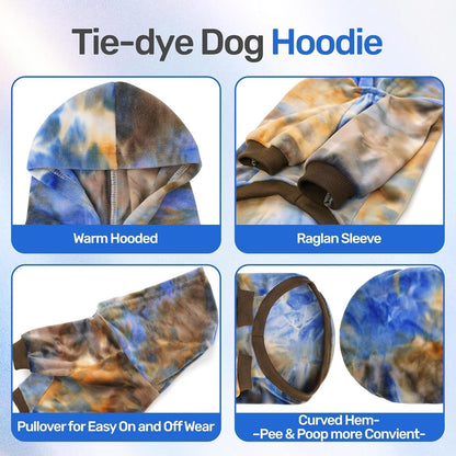 WOYYHO Tie Dye Dog Hoodie & Sweatshirt - Premium Velvet Soft Lightweight Pullover for Small Medium Dogs, Cozy Puppy Sweater for Chihuahua Dachshund, Multi Blue Browm M