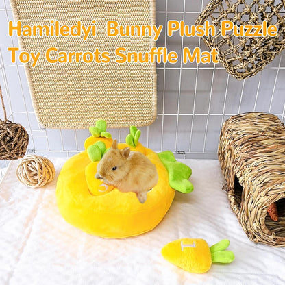 Hamiledyi Rabbit Foraging Toys Bunny Plush Puzzle Toy Carrots Snuffle Mat for Chinchilla Guinea Pig Ferret Rat Entertainment (Yellow)