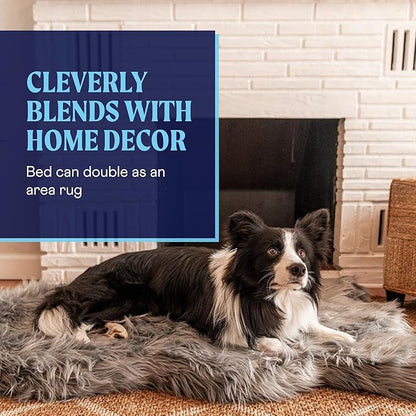 PAW BRANDS PupRug Orthopedic Dog Bed for Large Dogs with Fluffy Soft Faux Fur and Memory Foam for Joint Pain Relief, Machine Washable and Waterproof Couch Bed, Charcoal Grey, Large/Extra Large