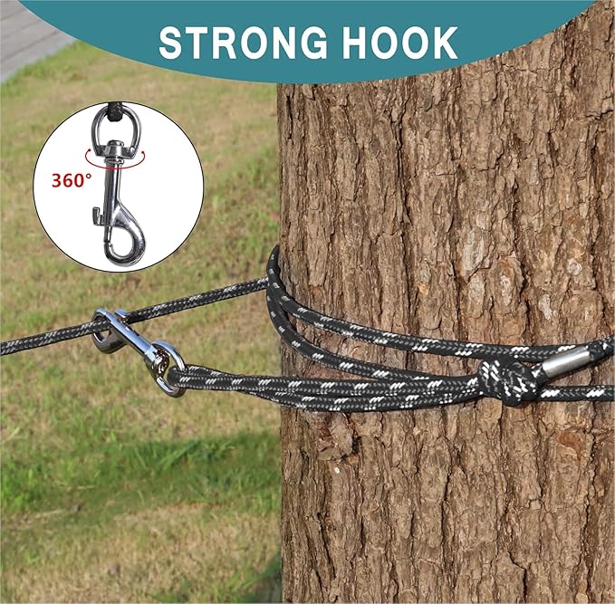 Reflective Cat Leash -15FT Cat Cable Out Escape Proof Walking Yard Long Durable Safe Leash Traning Play Outdoor for Puppies/Kittens/Small Animals(Black)