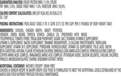 Nature’s Recipe Grain Free Wet Dog Food, Chicken & Venison Recipe, 2.75 Ounce Cup (Pack of 12)