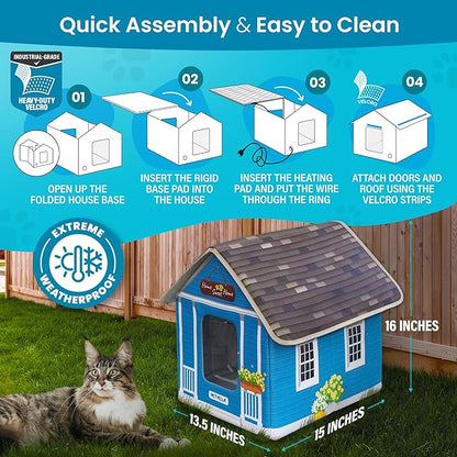 Weatherproof Heated Cat Shelter - Outdoor Heated Cat House - Waterproof