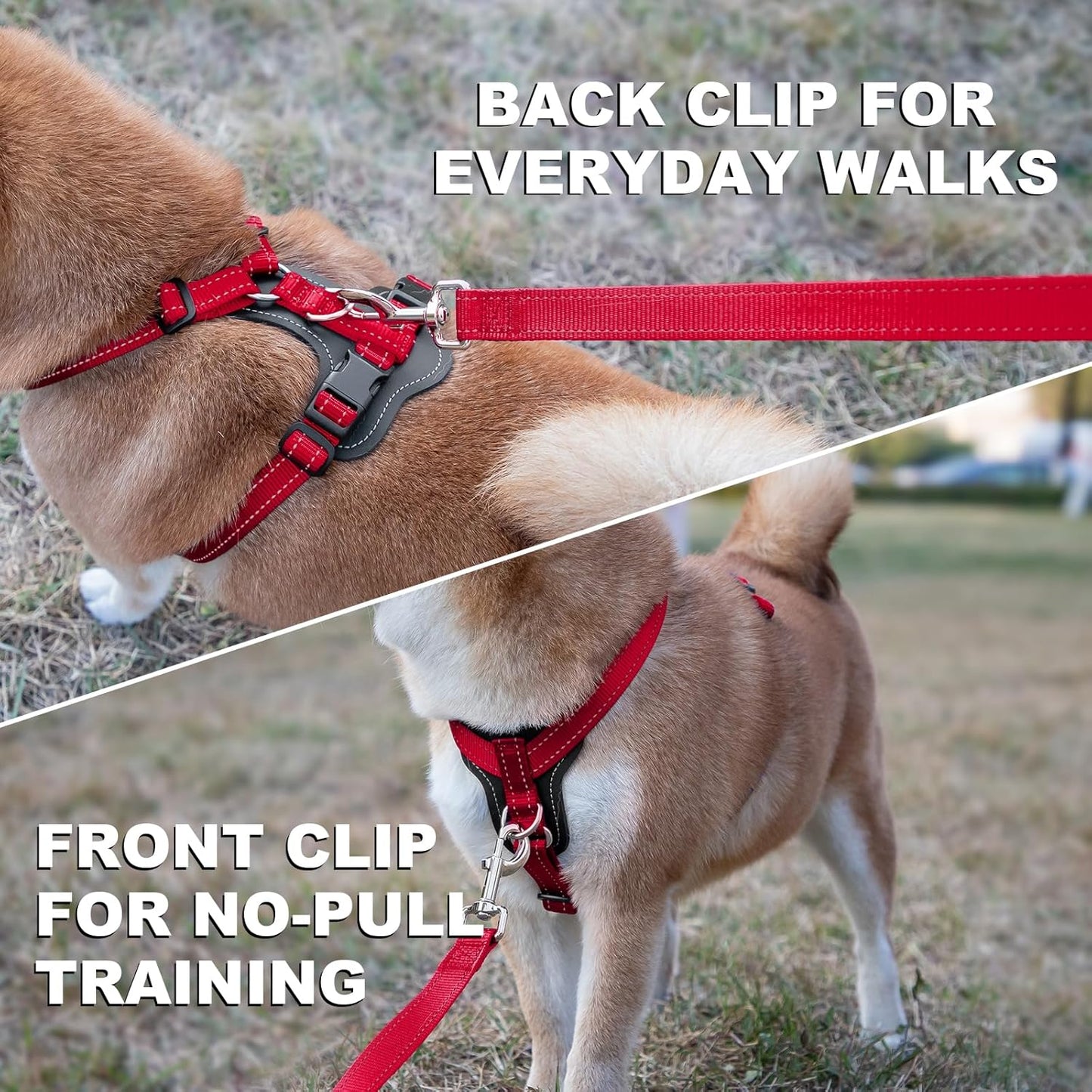 Plutus Pet Adjustable No Pull Dog Harness with Leather Accents, Heavy Duty Reflective Nylon Vest for Training, Hiking, Easy Walk Harness for Small, Medium, Large Dogs (Red, M)